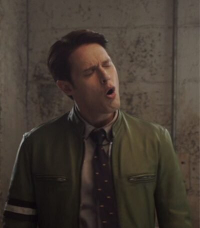 Samuel Barnett Dirk Gently Green Leather Jacket