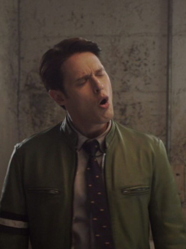 Samuel Barnett Dirk Gently Green Leather Jacket
