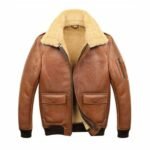 Samuel Tan Brown Shearling SF Bomber Leather Jacket