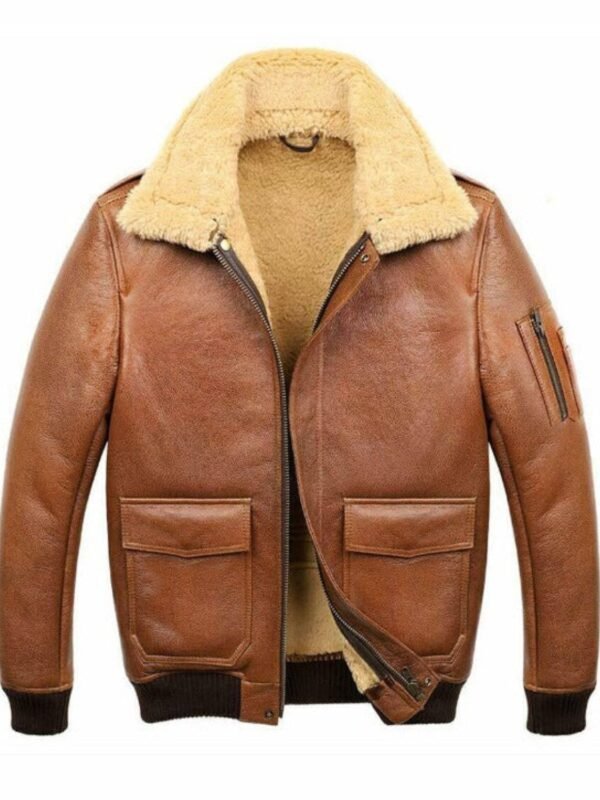 Samuel Tan Brown Shearling SF Bomber Leather Jacket