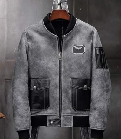 Sanchez Distressed Black Suede Leather MA-1 Bomber Jacket