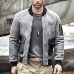 Sanchez Distressed Black Suede Leather MA-1 Bomber Jacket