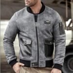 Sanchez Distressed Black Suede Leather MA-1 Bomber Jacket