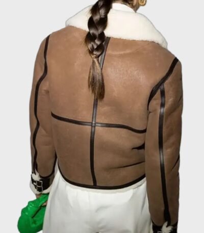 Sara Shearling Aviator Brown Leather Jacket
