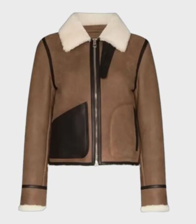 Sara Shearling Aviator Brown Leather Jacket