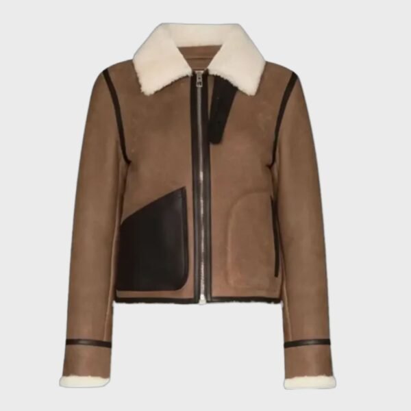 Sara Shearling Aviator Brown Leather Jacket