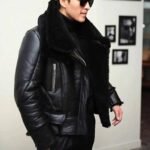 Scott Shearling Fur Black Biker Aviator Jacket