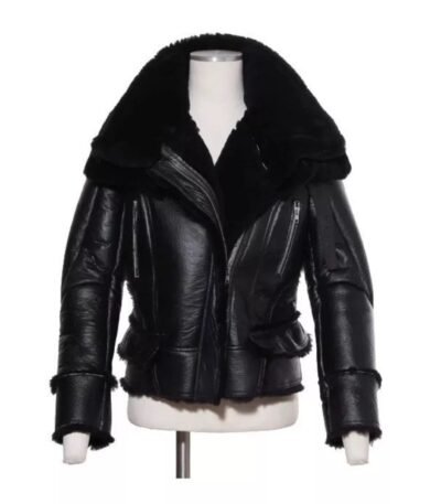 Scott Shearling Fur Black Biker Aviator Jacket