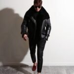 Scott Shearling Fur Black Biker Aviator Jacket