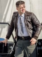 Sebastian Stan The Devil All the Time Brown Bomber Leather Jacket