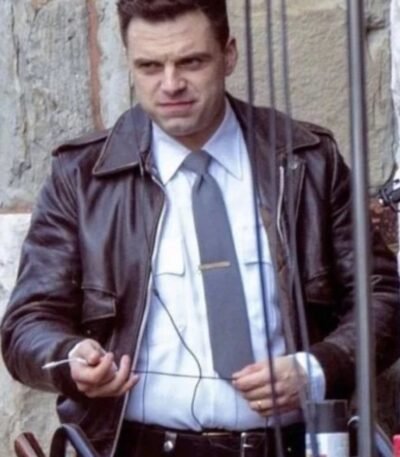 Sebastian Stan The Devil All the Time Brown Bomber Leather Jacket