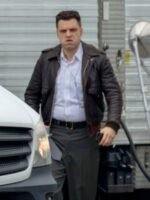 Sebastian Stan The Devil All the Time Brown Bomber Leather Jacket
