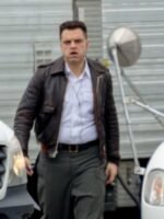 Sebastian Stan The Devil All the Time Brown Bomber Leather Jacket