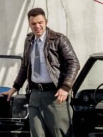 Sebastian Stan The Devil All the Time Brown Bomber Leather Jacket