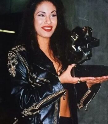 Selena Quintanilla Black Biker Vegan Studded Leather Jacket