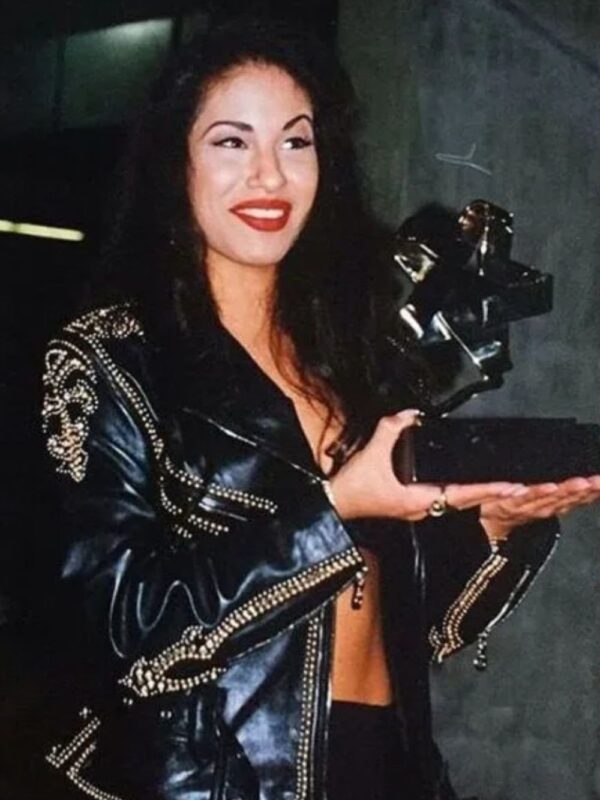 Selena Quintanilla Black Biker Vegan Studded Leather Jacket