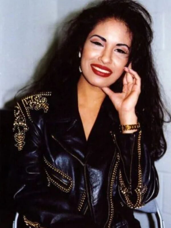 Selena Quintanilla Black Biker Vegan Studded Leather Jacket