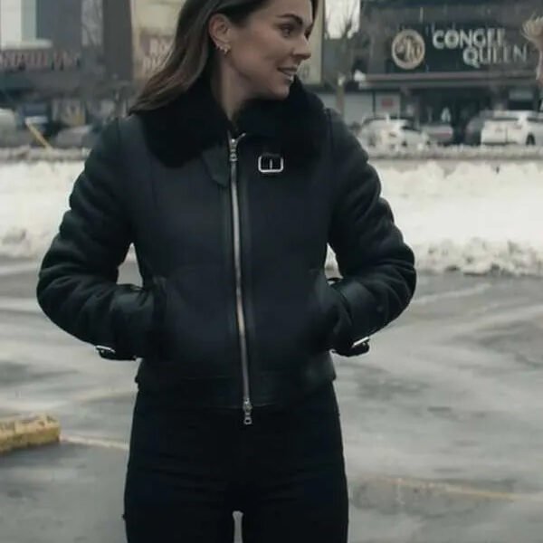 Serinda Swan Reacher S02 Black Leather Jacket