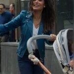 Sex_Life Sarah Shahi Blue Leather Jacket