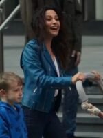 Sex/Life Sarah Shahi Blue Leather Jacket - Image 2