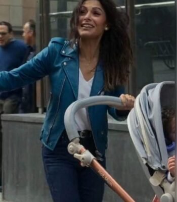 Sex_Life Sarah Shahi Blue Leather Jacket
