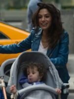 Sex/Life Sarah Shahi Blue Leather Jacket - Image 4