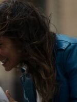 Sex_Life Sarah Shahi Blue Leather Jacket
