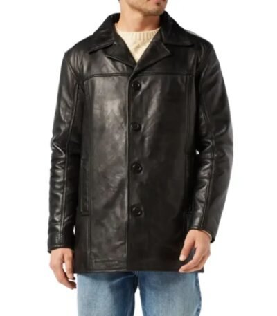 Slim Fit Genuine Leather Black Coat