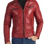 Slim Fit Red Biker Leather Jacket