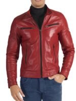 Slim Fit Red Biker Leather Jacket