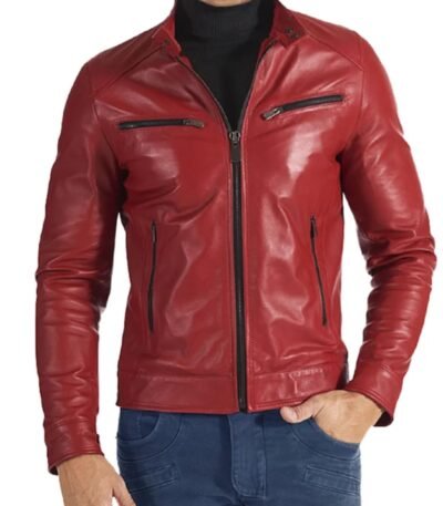 Slim Fit Red Biker Leather Jacket
