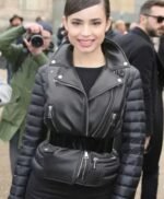 Sofia Carson Padded Black Leather Jacket