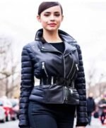 Sofia Carson Padded Black Leather Jacket