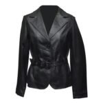 Soft Belted Women Jacket Black Leather