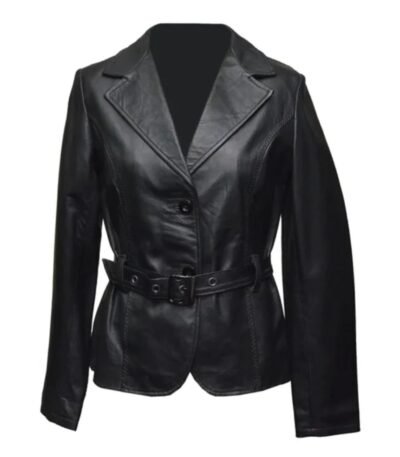 Soft Belted Women Jacket Black Leather