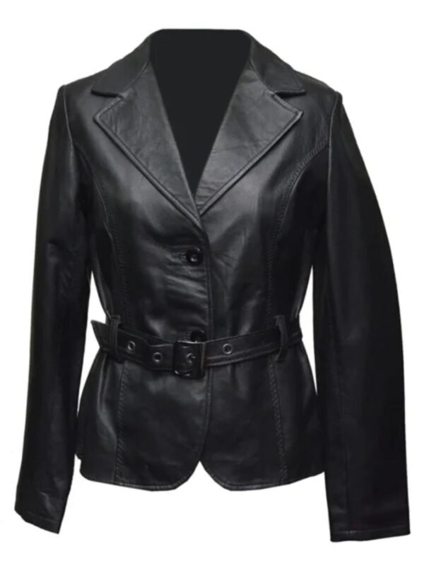 Soft Belted Women Jacket Black Leather