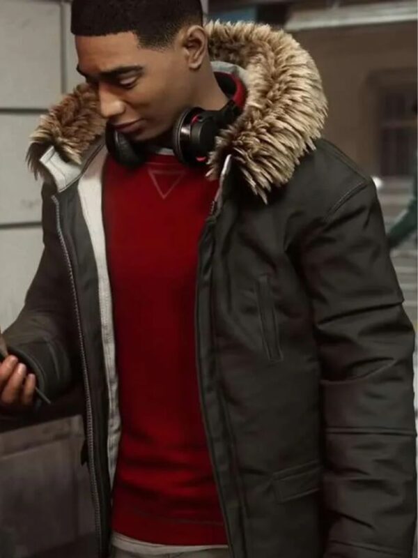 Spider Man Miles Morales Fur Hooded Parka Jacket