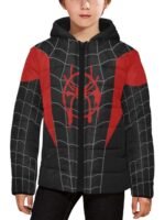 Spider Man Miles Morales Kids Black and Red Puffer Jacket