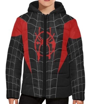 Spider Man Miles Morales Kids Black and Red Puffer Jacket