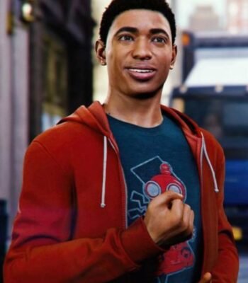 Spider Man Miles Morales PS4 Red Fleece Drawstring Hoodie
