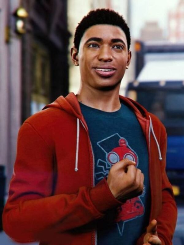 Spider Man Miles Morales PS4 Red Fleece Drawstring Hoodie