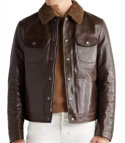 Stacy Shearling Trimmed Textured Leather Jacket
