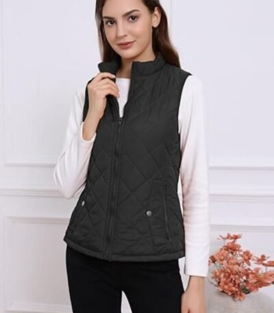 Stand up Collar Lightweight Black Quilted Vest