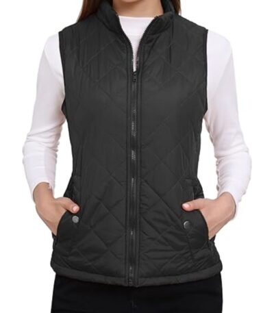 Stand up Collar Lightweight Black Quilted Vest