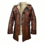 Steven Buttoned Closure Distressed Shearling Leather Coat