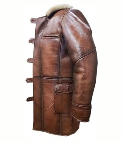 Steven Buttoned Closure Distressed Shearling Leather Coat