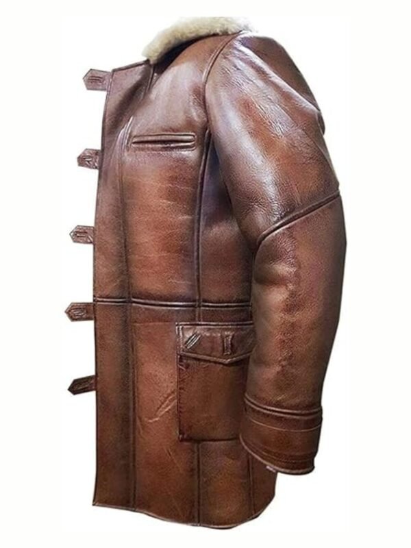 Steven Buttoned Closure Distressed Shearling Leather Coat