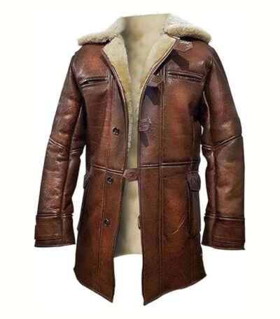 Steven Buttoned Closure Distressed Shearling Leather Coat