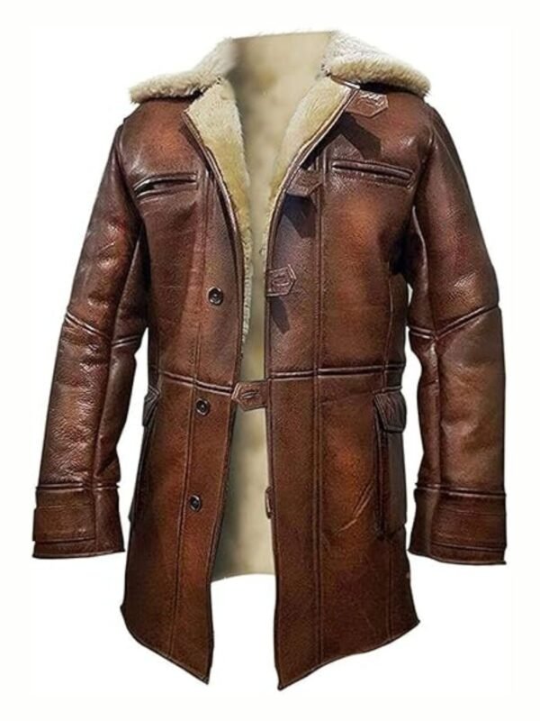 Steven Buttoned Closure Distressed Shearling Leather Coat