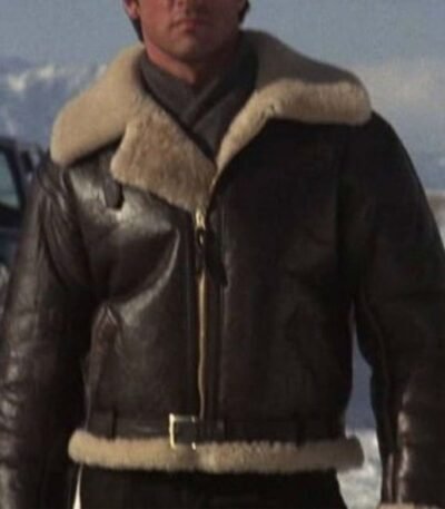 Sylvester Stallone Shearling Aviator Leather Jacket
